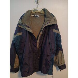 Women's Columbia Jacket with removable fleece lining.  Purple/Green/Gray XL
